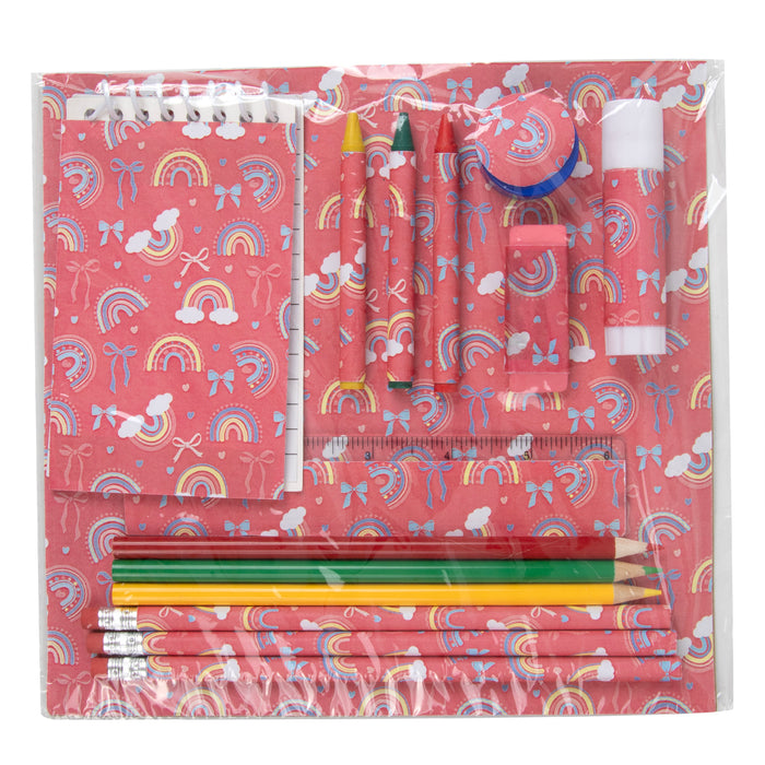 17-inch Rainbow Themed Backpack with 14-Piece School Supplies Kit