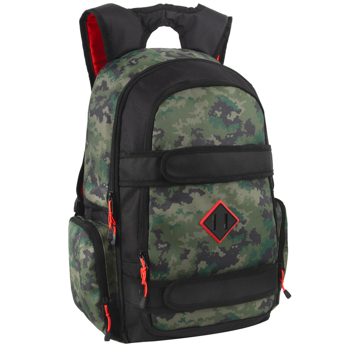20-Inch Bulk Dual Strap Skate Backpack w Laptop Sleeve - Camo Print
