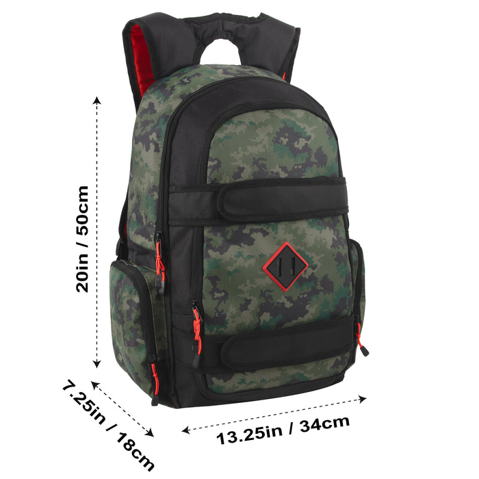 20-Inch Bulk Dual Strap Skate Backpack w Laptop Sleeve - Camo Print