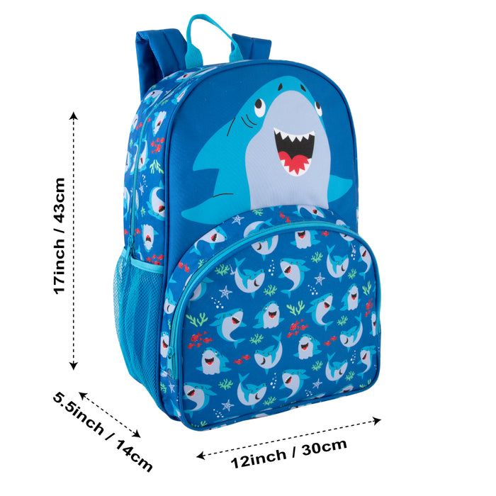 17 Inch Shark Themed Backpack with Matching Mini Bag & Keychain