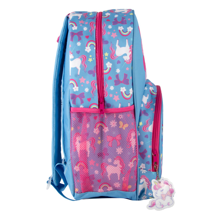 17 Inch Unicorn Themed Backpack with Matching Mini Bag & Keychain
