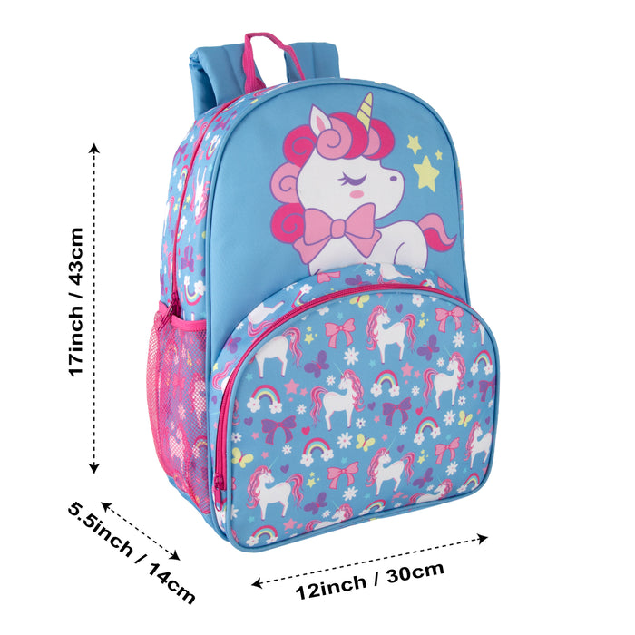 17 Inch Unicorn Themed Backpack with Matching Mini Bag & Keychain