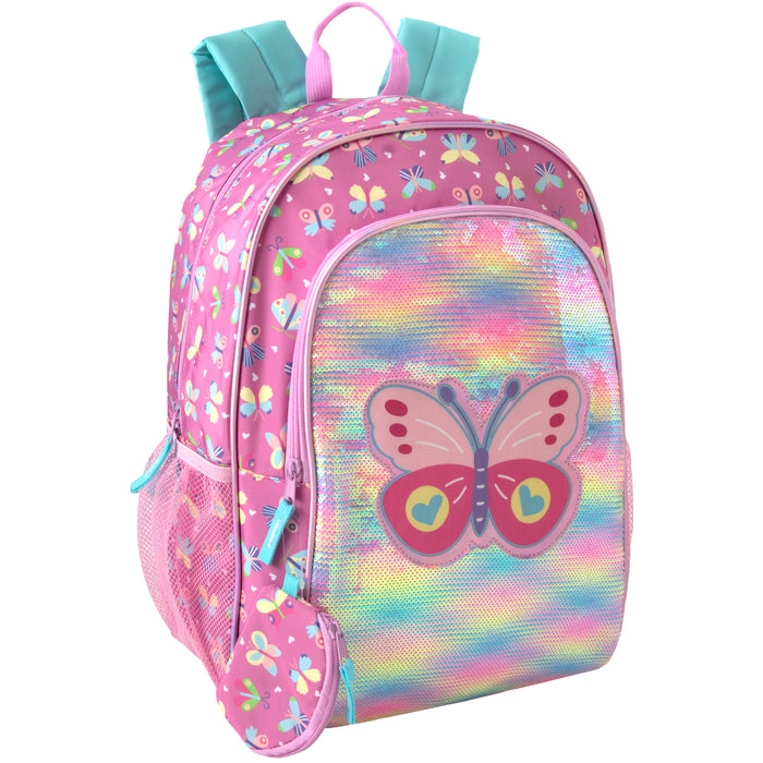 17-Inch Bulk Sequined Butterfly Children's Backpack with Matching Coin Purse (Pink)