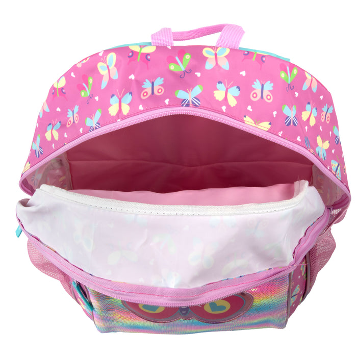 17-Inch Bulk Sequined Butterfly Children's Backpack with Matching Coin Purse (Pink)
