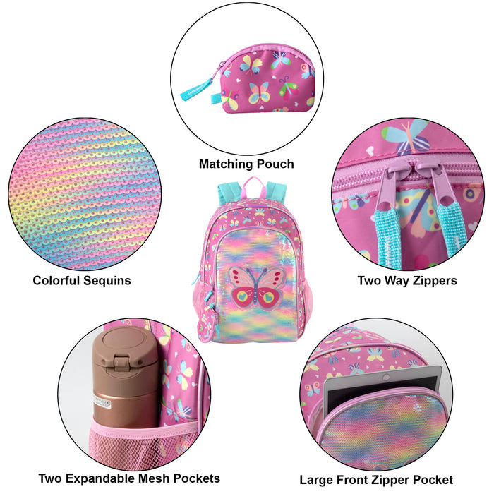 17-Inch Bulk Sequined Butterfly Children's Backpack with Matching Coin Purse (Pink)