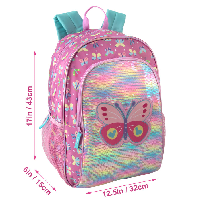 17-Inch Bulk Sequined Butterfly Children's Backpack with Matching Coin Purse (Pink)