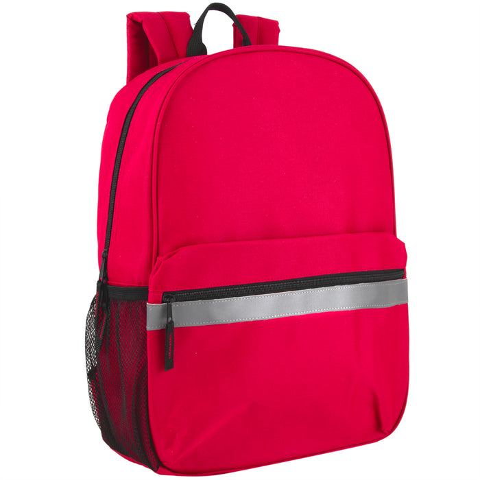 17-Inch Safety Reflective Stripe Backpack with Side Pocket - 9 Color