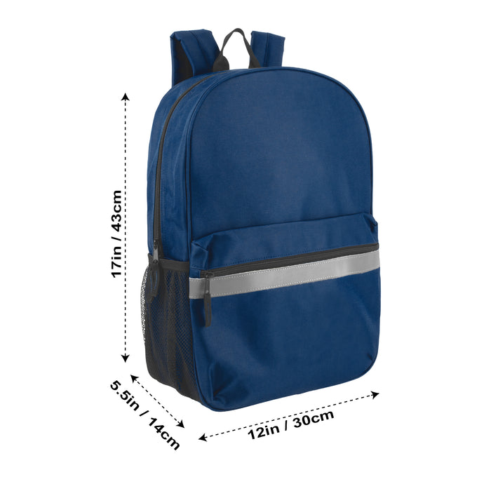 17-Inch Safety Reflective Stripe Backpack with Side Pocket - 9 Color