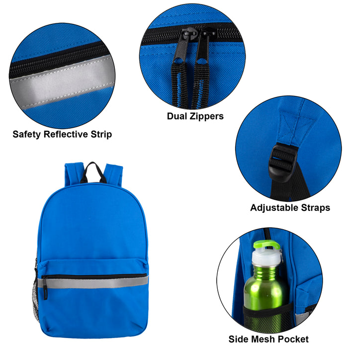 17-Inch Safety Reflective Stripe Backpack with Side Pocket - 9 Color