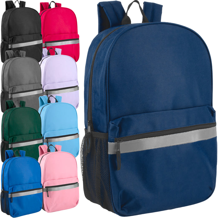 17-Inch Safety Reflective Stripe Backpack with Side Pocket - 9 Color