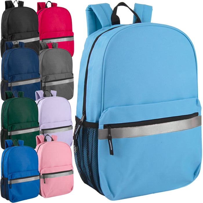 17-Inch Bulk Safety Reflective Stripe Backpack with Side Pocket - 9 Color