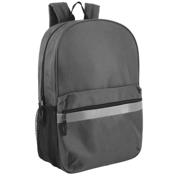 17-Inch Safety Reflective Stripe Backpack with Side Pocket - 9 Color