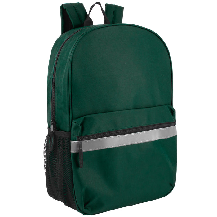 17-Inch Safety Reflective Stripe Backpack with Side Pocket - 9 Color