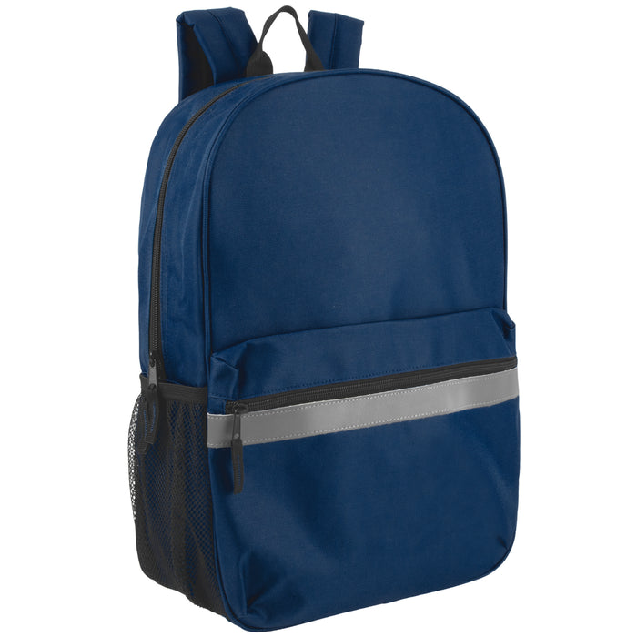17-Inch Safety Reflective Stripe Backpack with Side Pocket - 9 Color