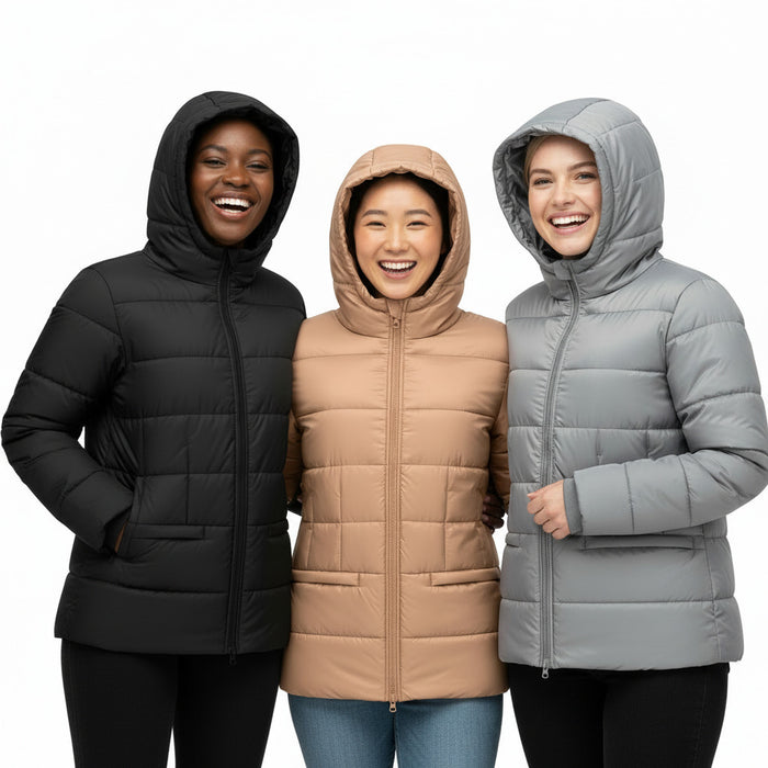 Women's Winter Hooded Puffer Coat - 3 Assorted Colors