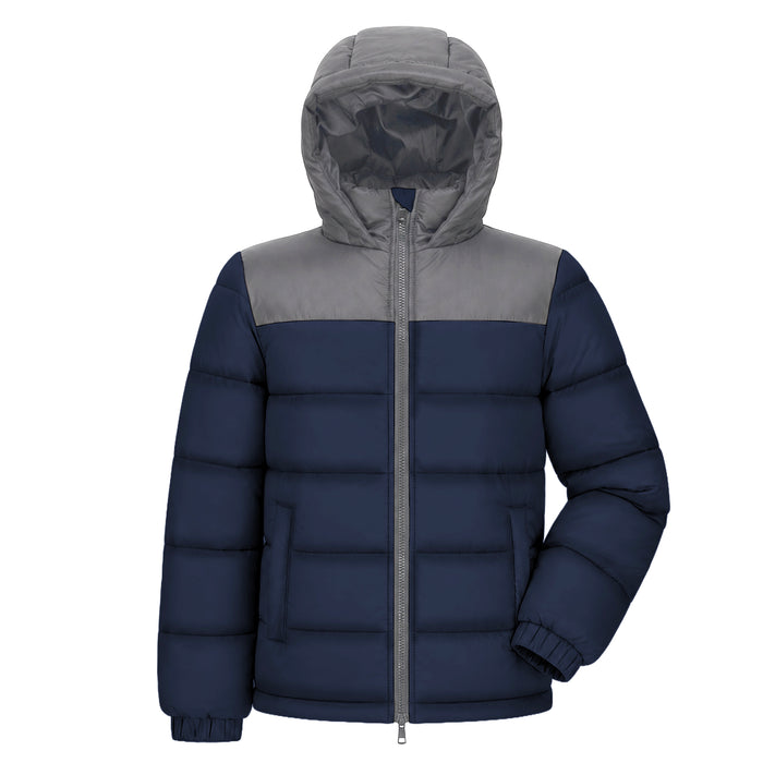 Youth Winter Hooded Two Tone Puffer Coat - 4 Colors