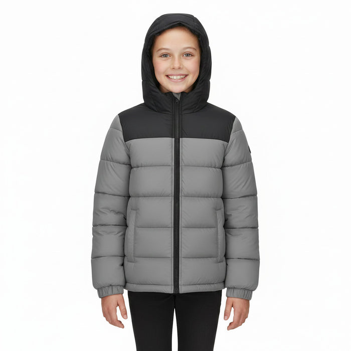 Youth Winter Hooded Two Tone Puffer Coat - 4 Colors
