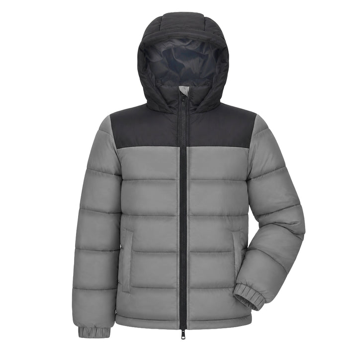 Youth Winter Hooded Two Tone Puffer Coat - 4 Colors