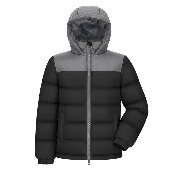 Youth Winter Hooded Two Tone Puffer Coat - 4 Colors