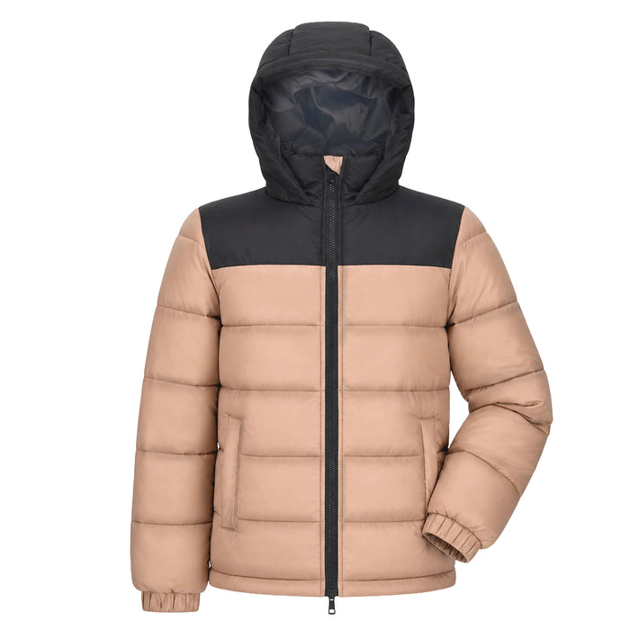 Youth Winter Hooded Two Tone Puffer Coat - 4 Colors