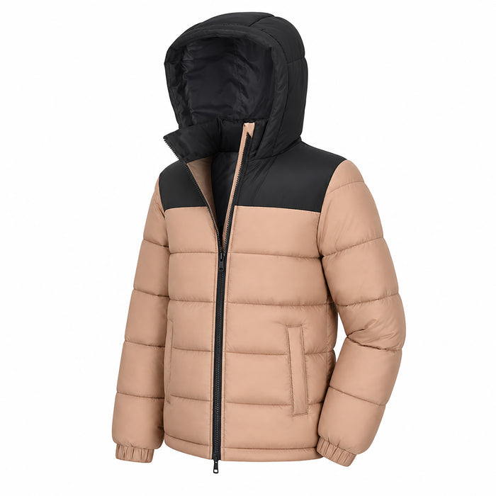 Youth Winter Hooded Two Tone Puffer Coat - 4 Colors