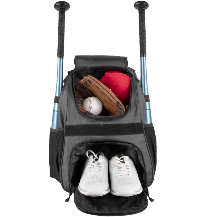 Baseball Backpacks with Bat, Ball & Shoe Compartment - Grey