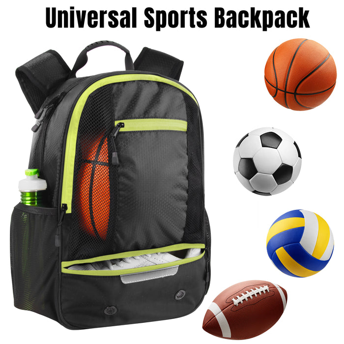 Universal Sports Backpacks with Ball & Shoe Compartment - Black