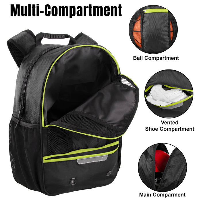 Universal Sports Backpacks with Ball & Shoe Compartment - Black