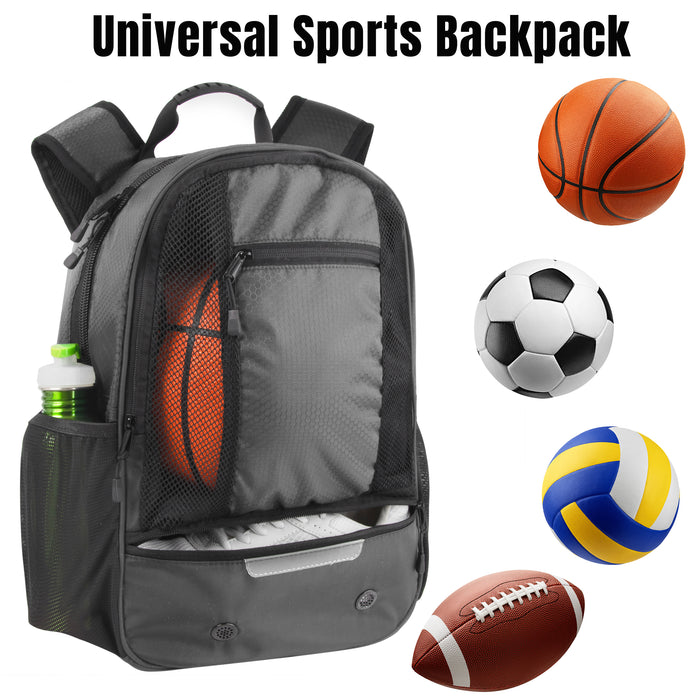 Universal Sports Backpacks with Ball & Shoe Compartment - Grey