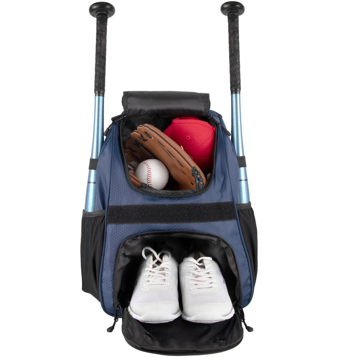Baseball Backpacks with Bat, Ball & Shoe Compartment - Navy