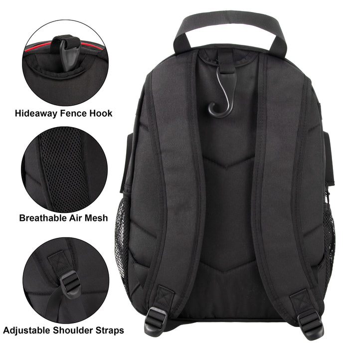 Youth Baseball & Softball Backpacks with Bat, Glove Mesh Pocket  - Black