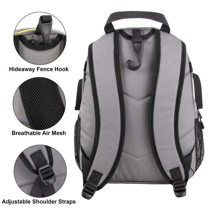Youth Baseball & Softball Backpacks with Bat, Glove Mesh Pocket  - Grey