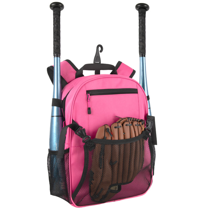 Youth Baseball & Softball Backpacks with Bat, Glove Mesh Pocket  - Pink