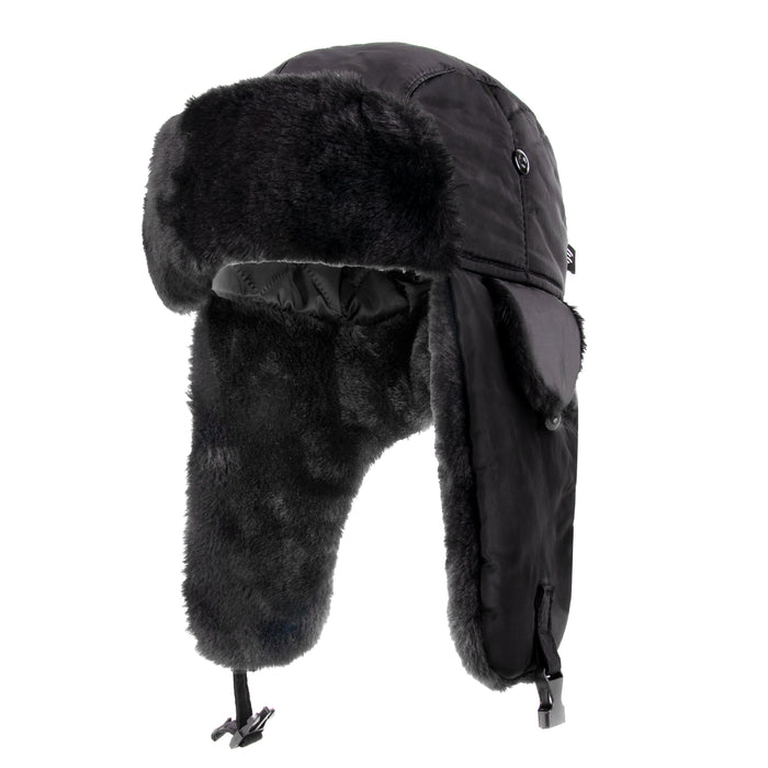 Adults Winter Faux Shearling Trapper Hat With Buckle - Black