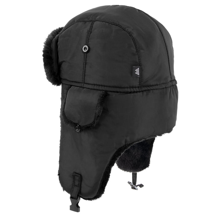 Adults Winter Faux Shearling Trapper Hat With Buckle - Black