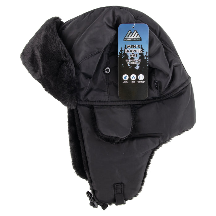 Adults Winter Faux Shearling Trapper Hat With Buckle - Black