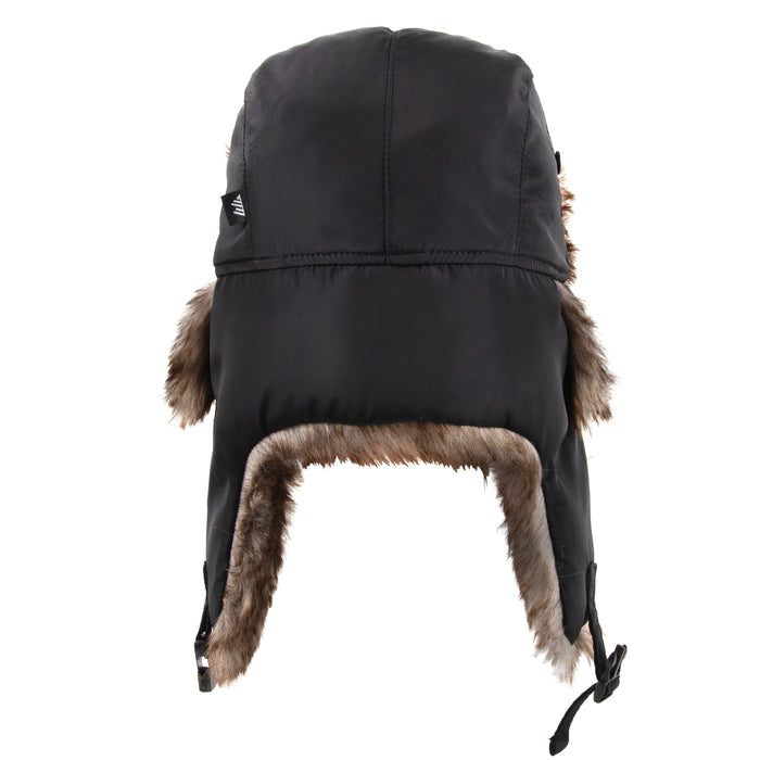Adults Winter Faux Fur Trapper Hat With Buckle - Black