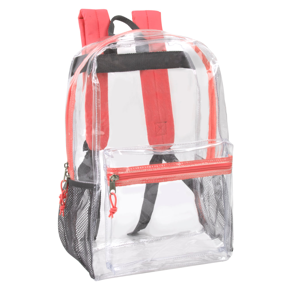 Wholesale Classic 17 Inch Clear Backpack - Coral - BagsInBulk.com