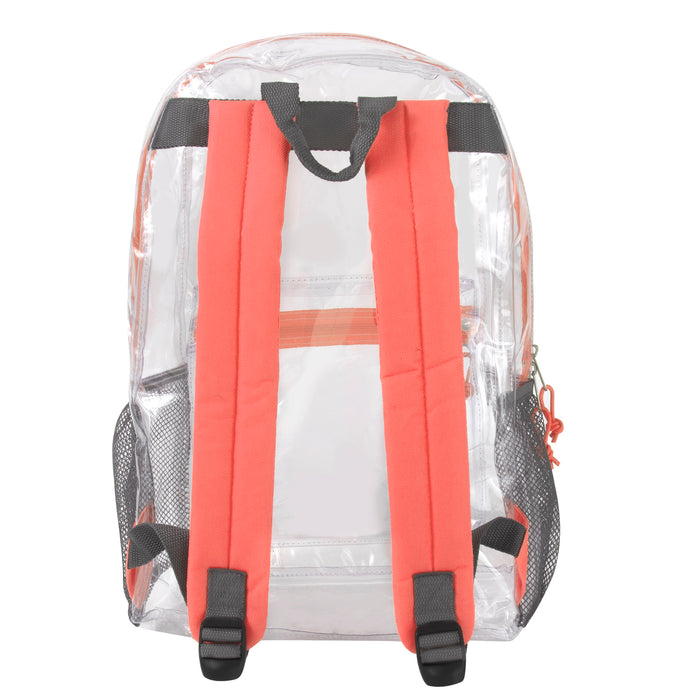 Wholesale Classic 17 Inch Clear Backpack - Coral - BagsInBulk.com