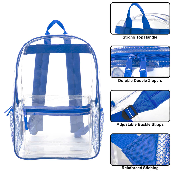 Wholesale Classic 17 Inch Clear Backpack - Blue - BagsInBulk.com