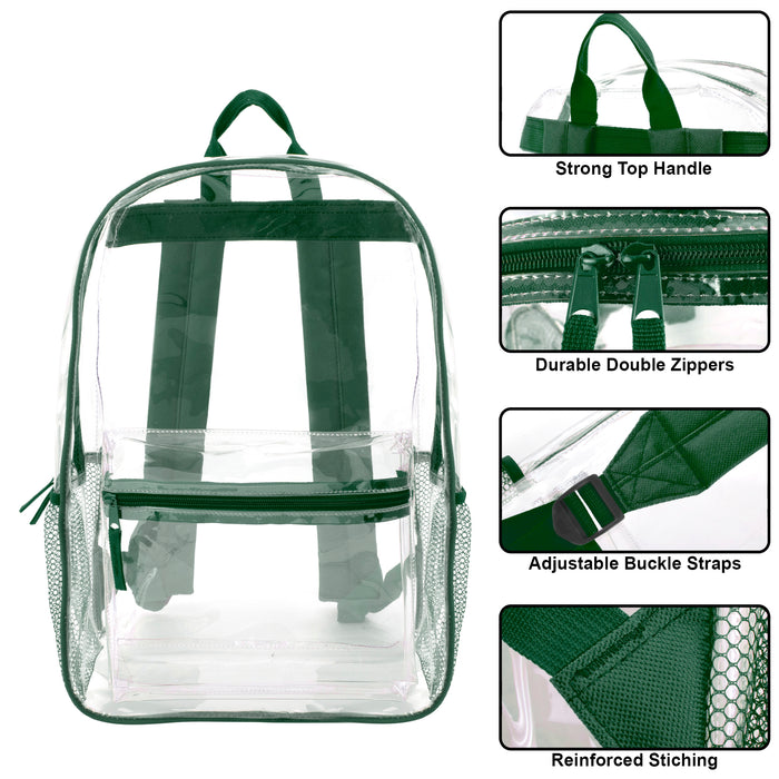 Wholesale Classic 17 Inch Clear Backpack - Green - BagsInBulk.com