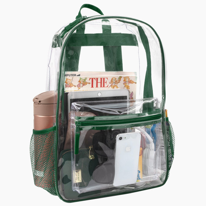 Wholesale Classic 17 Inch Clear Backpack - Green - BagsInBulk.com