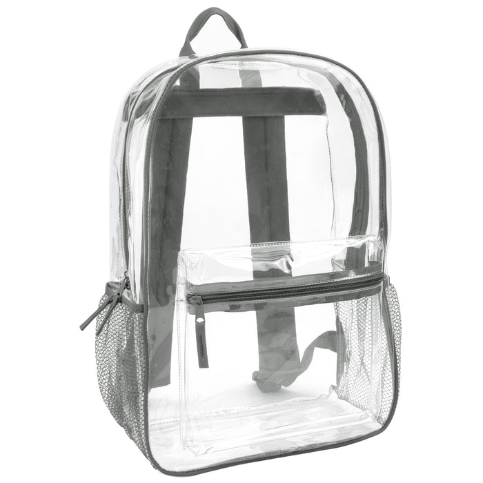 Wholesale Classic 17 Inch Clear Backpack - Grey - BagsInBulk.com