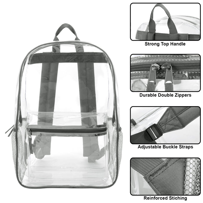 Wholesale Classic 17 Inch Clear Backpack - Grey - BagsInBulk.com