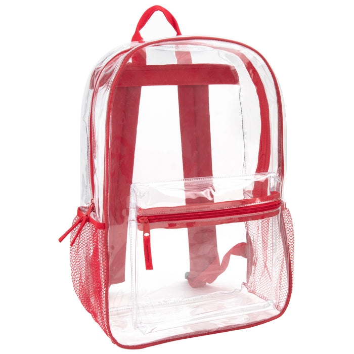 Wholesale Classic 17 Inch Clear Backpack - Red - BagsInBulk.com