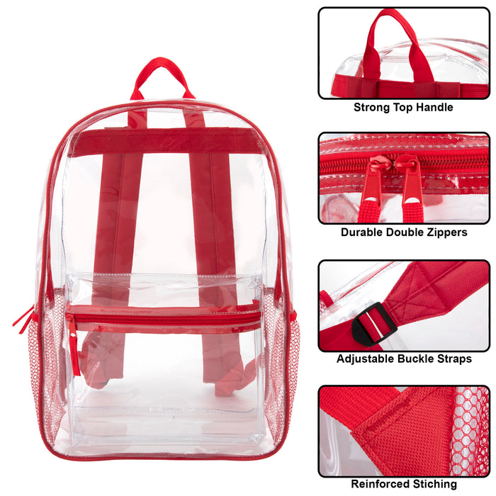 Wholesale Classic 17 Inch Clear Backpack - Red - BagsInBulk.com