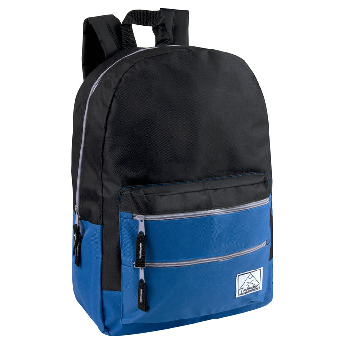 17-Inch Bulk Double Front Zippered Pocket Backpack - Blue