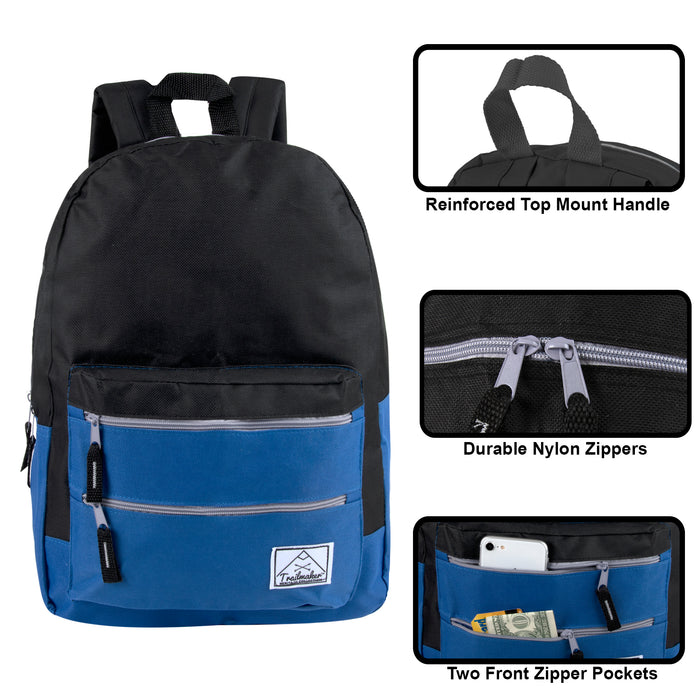 17-Inch Bulk Double Front Zippered Pocket Backpack - Blue