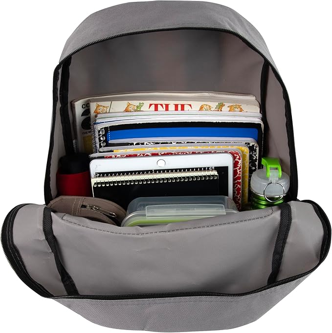 17-Inch Bulk Double Front Zippered Pocket Backpack - Grey