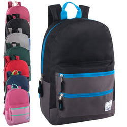 17-Inch Double Front Zippered Pocket Backpack - Single Colors - BagsInBulk.com
